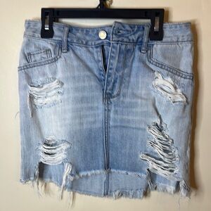 Distressed Denim Skirt